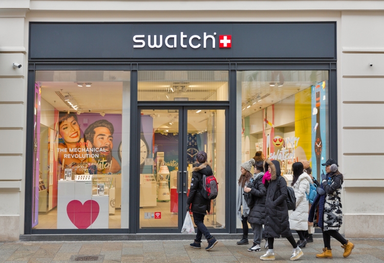 Swatch Store on Florianska Street in Krakow Old Town, Poland.