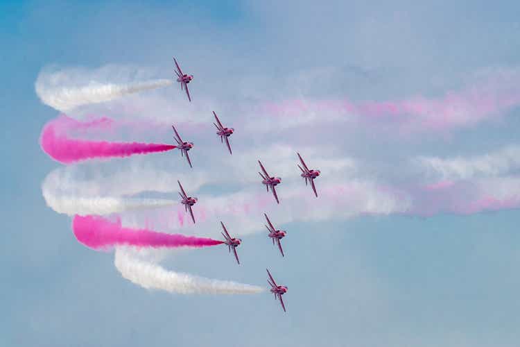 Zhuhai, GuangDong, China - November 02, 2016: Aerobatic team perfrom flight demonstration at Airshow China 2016