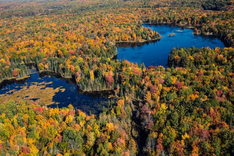 Aerial view of Canadian national park in autumn