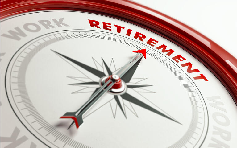 Retirement Concept: Arrow of A Compass Pointing Retirement Text