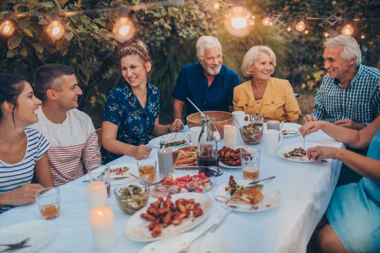 Family gathering over dinner