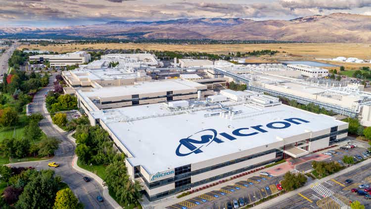 Unique view of Micron with name on top of building