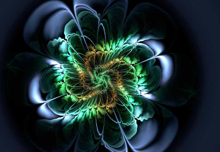 Abstract flower compute generated image on black background