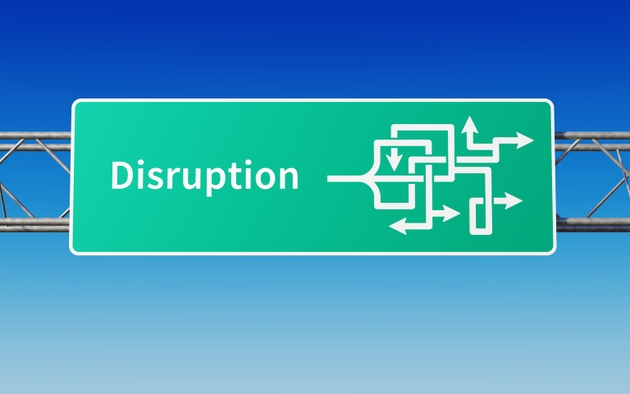 Road sign with multiple paths to Disruption
