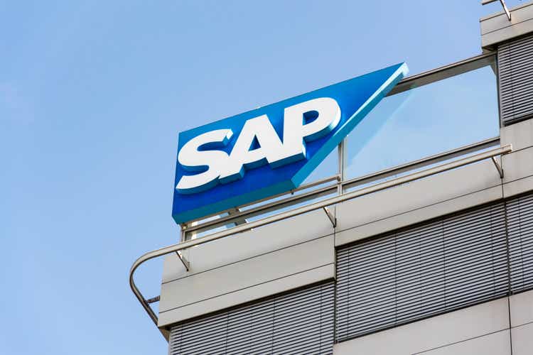 SAP Multipurpose Software Corporation logo on the Czech headquarters building