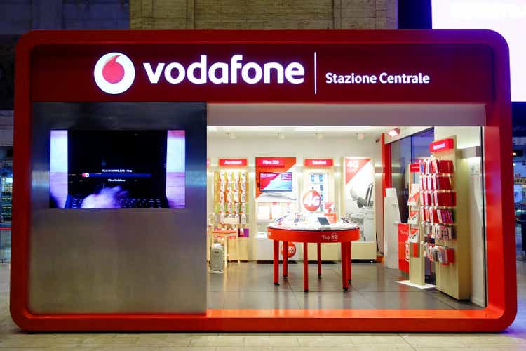 Vodafone Multinational telecommunications company stand at central railway station
