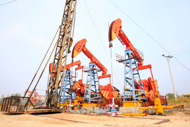 Oil field, oil pump in the work