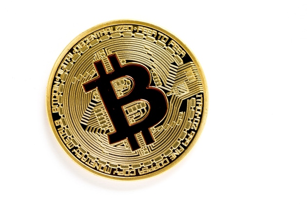 golden bitcoin (virtual coins) isolated on white background