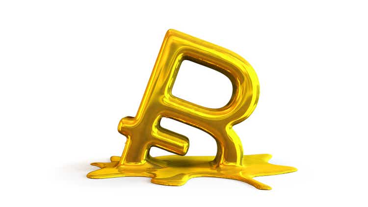3D illustration of bitcoin symbol melting