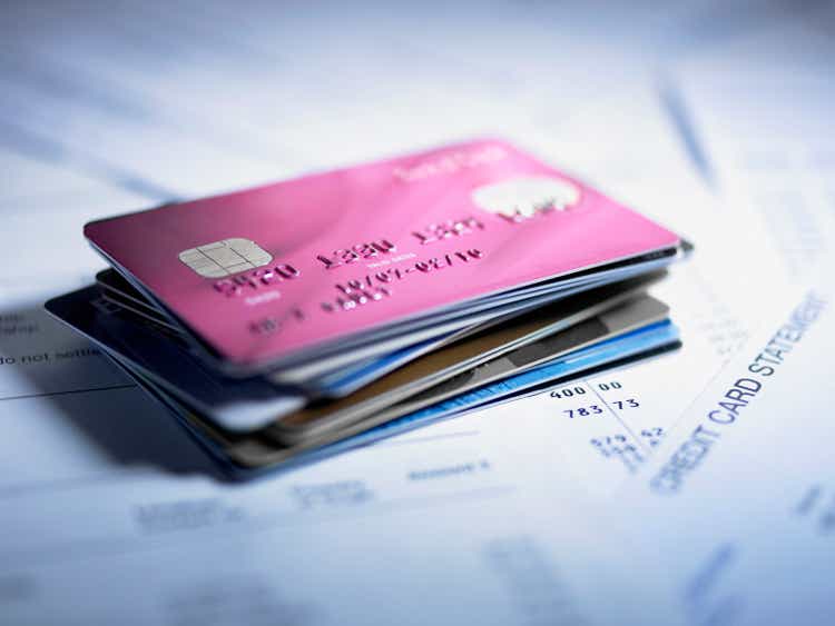 Close up of stack of credit cards