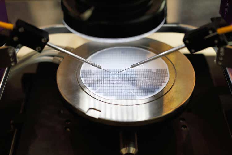 semiconductor silicon wafer undergoing probe testing