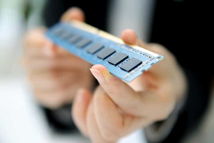 Businesswoman Holding memory chip