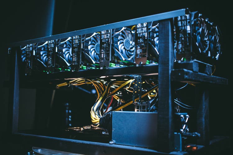 Big IT machine with fans. Bitcoin mining farm