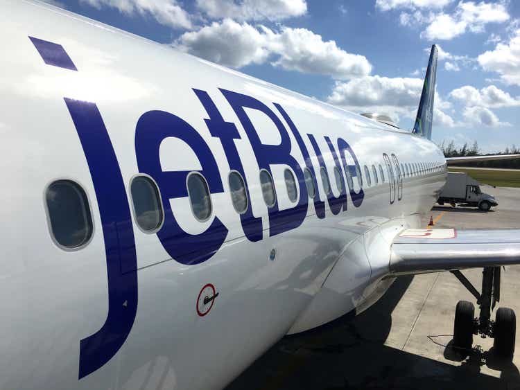 JetBlue land operations and boarding in Owen Roberts Intl. Airport in Grand Cayman Islands