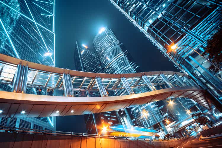 Footbridge and Corporate Buildings in central Hong Kong