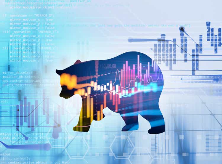 silhouette form of bear on technical financial graph