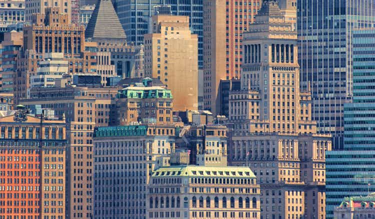 Close up of buildings in Wall Street