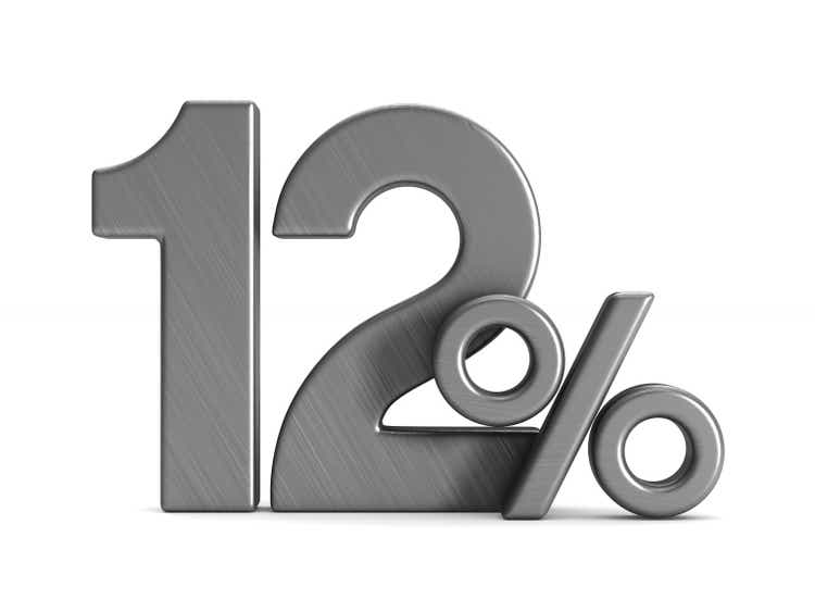 twelve percent on white background. Isolated 3D illustration