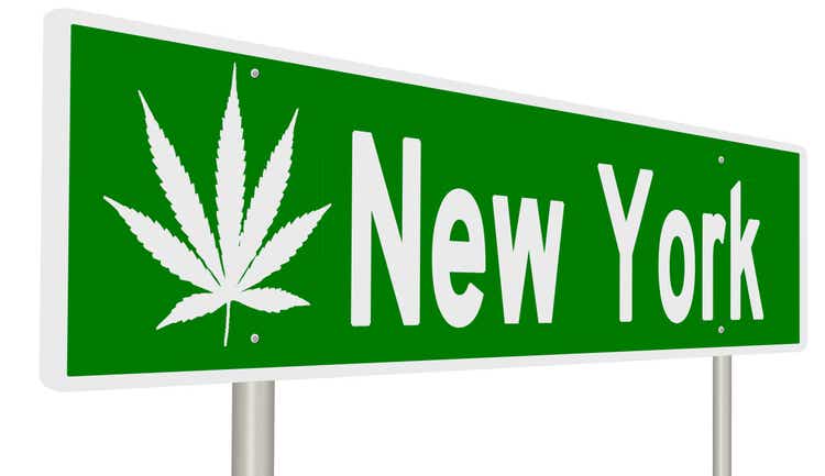 New York highway sign with marijuana leaf