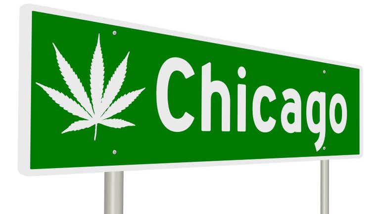 Chicago highway sign with marijuana leaf