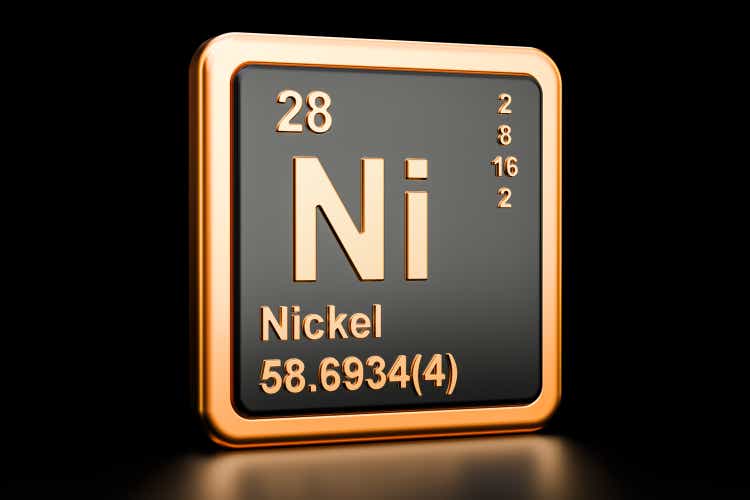 Nickel Ni, chemical element. 3D rendering isolated on black background