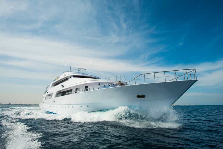 Luxury private motor yacht sailing at sea