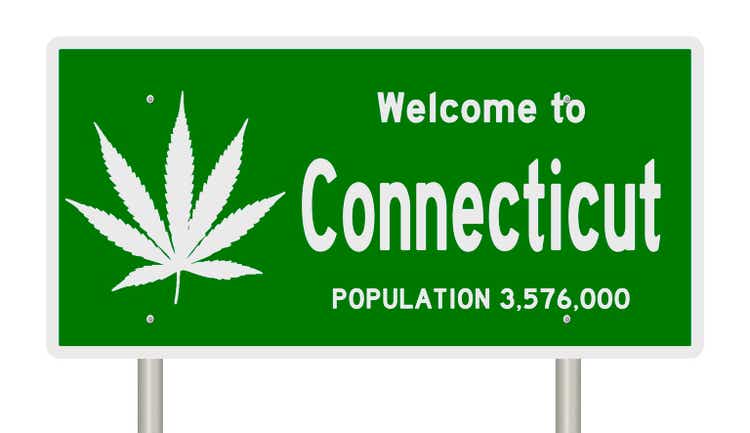 Highway sign with marijuana leaf for Connecticut