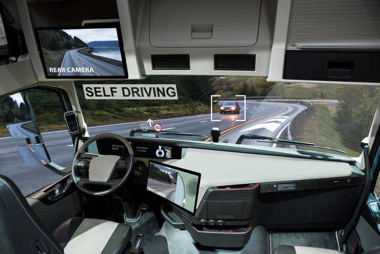 Self-driving electric truck on the road