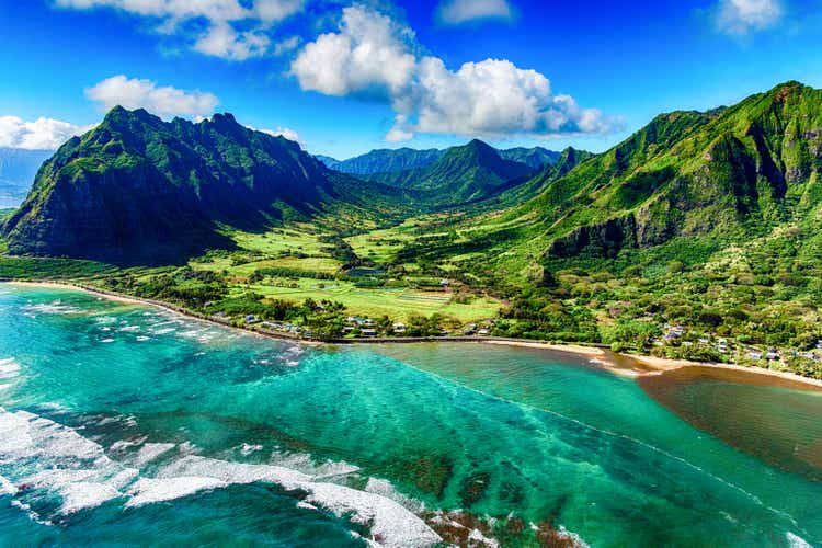 Aerial View of Kualoa area of Oahu Hawaii