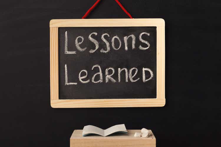 Lessons of learned words written on the board in miniature