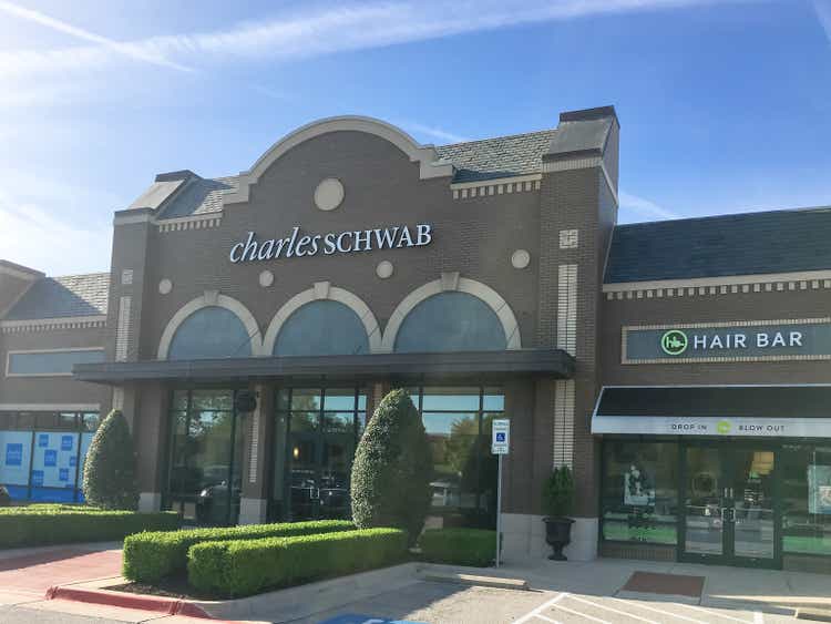 Entrance to Charles Schwab Corporation branch in Irving, Texas, USA