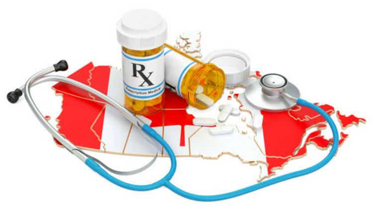 Health care in the concept of Canada, 3D display isolated against a white background