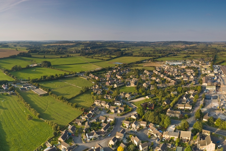 Suburban streets, farmland vista