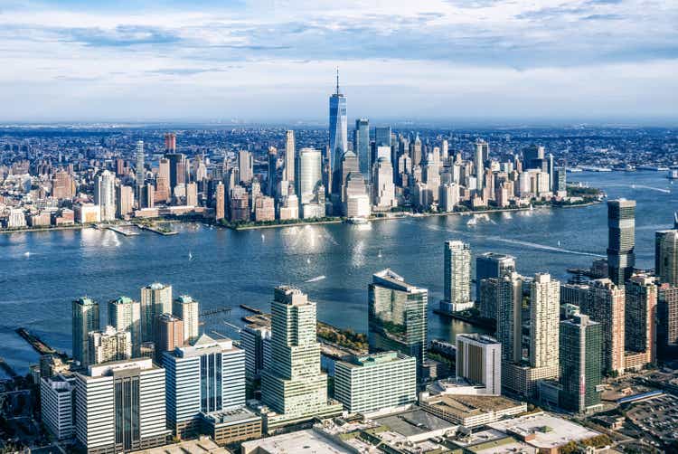 aerial view of Manhattan from Jersry City. New York. USA