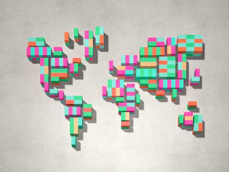 World Map of Trade made of containers
