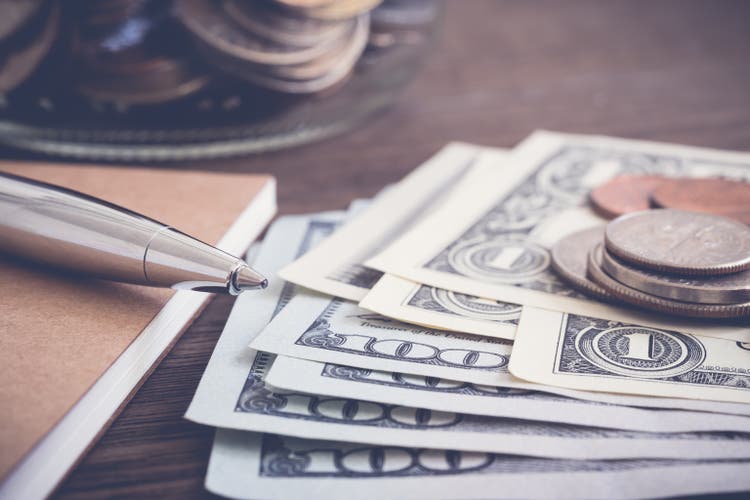 Währung, US-Dollar Geldeinkommen und Budget.