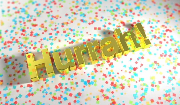 Hurrah! Celebrated in golden text.