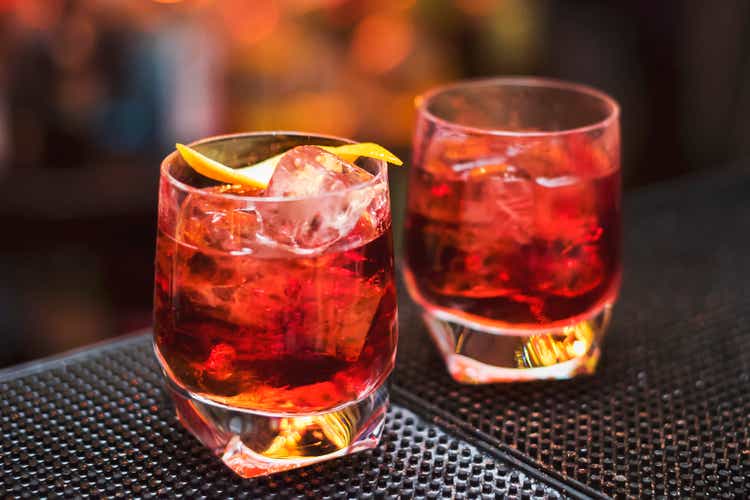Classic Negroni Cocktail on the bar table
