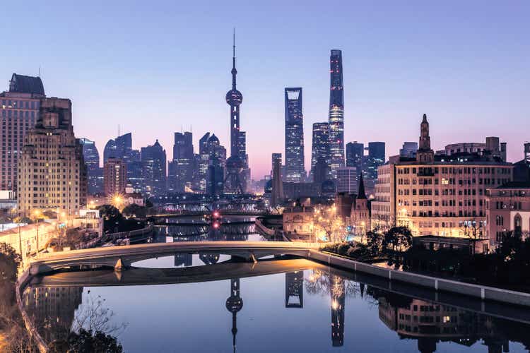 Shanghai cityscape and skyline at sunrise