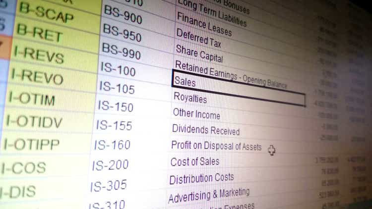 Accounting data processing in excel spreadsheet, finance report sales management