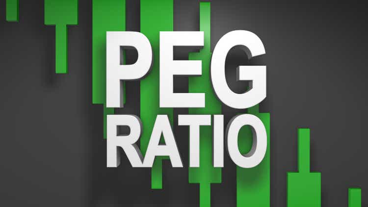 PEG ratio price / earnings to growth 3D title for stock market