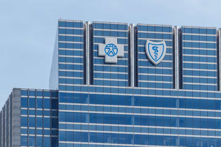 Blue Cross Blue Shield headquarters signage and logo. Blue Cross Blue Shield is a federation of health insurance organizations I