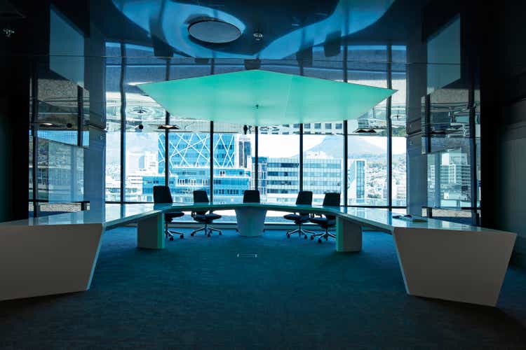 Interior shot of modern design boardroom in office building