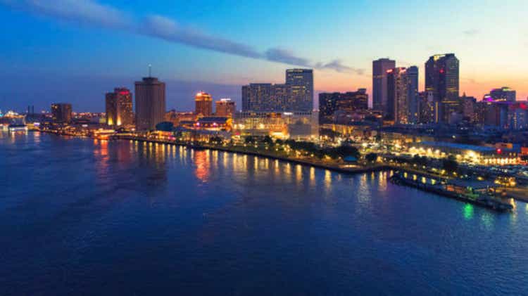 Aerial view of New Orleans at sunset, Louisiana