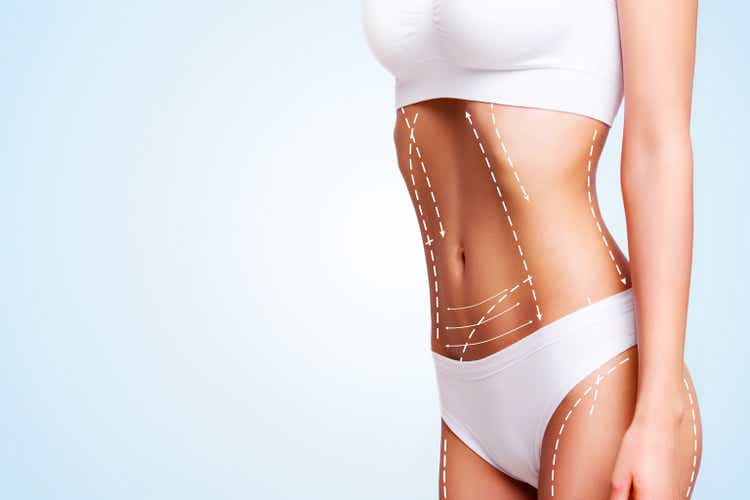 Female body, cosmetic surgery and skin liposuction.