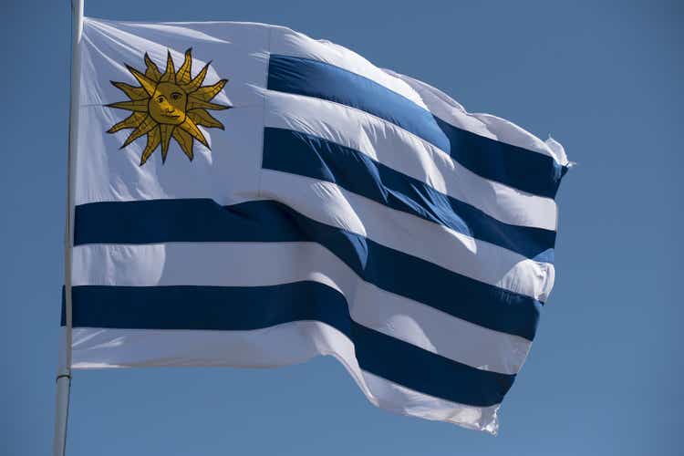 Uruguay flag of uruguayan nation moving in wind