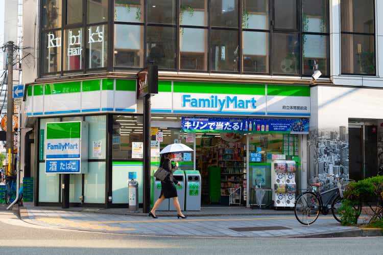 Osaka, JAPAN - CIRCA June, 2018:FamilyMart (one word) convenience store is the third largest in 24 hour convenient shop market, after Seven Eleven and Lawson.