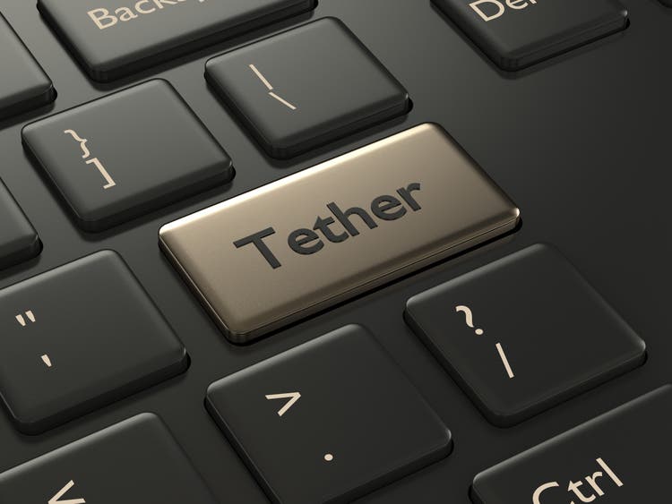 3d render of computer keyboard with Tether button