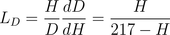 Leverage factor for DMM: L_D = \frac{H}{D}\frac{dD}{dH} = \frac{H}{217 -H}