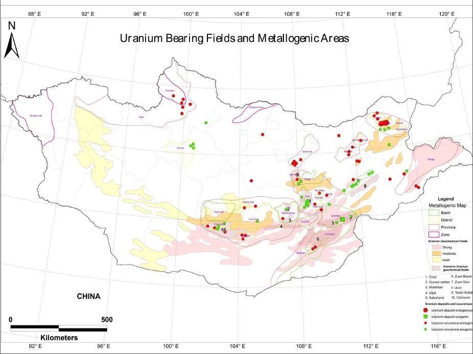 Месторождения урана на карте